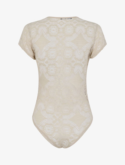 Body en dentelle à manches courtes - Beige - 2