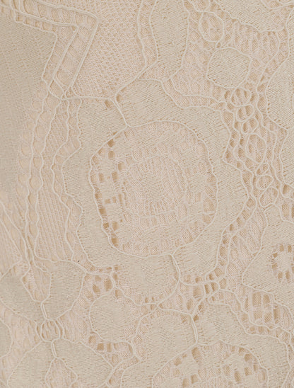 Body en dentelle à manches courtes - Beige - 3