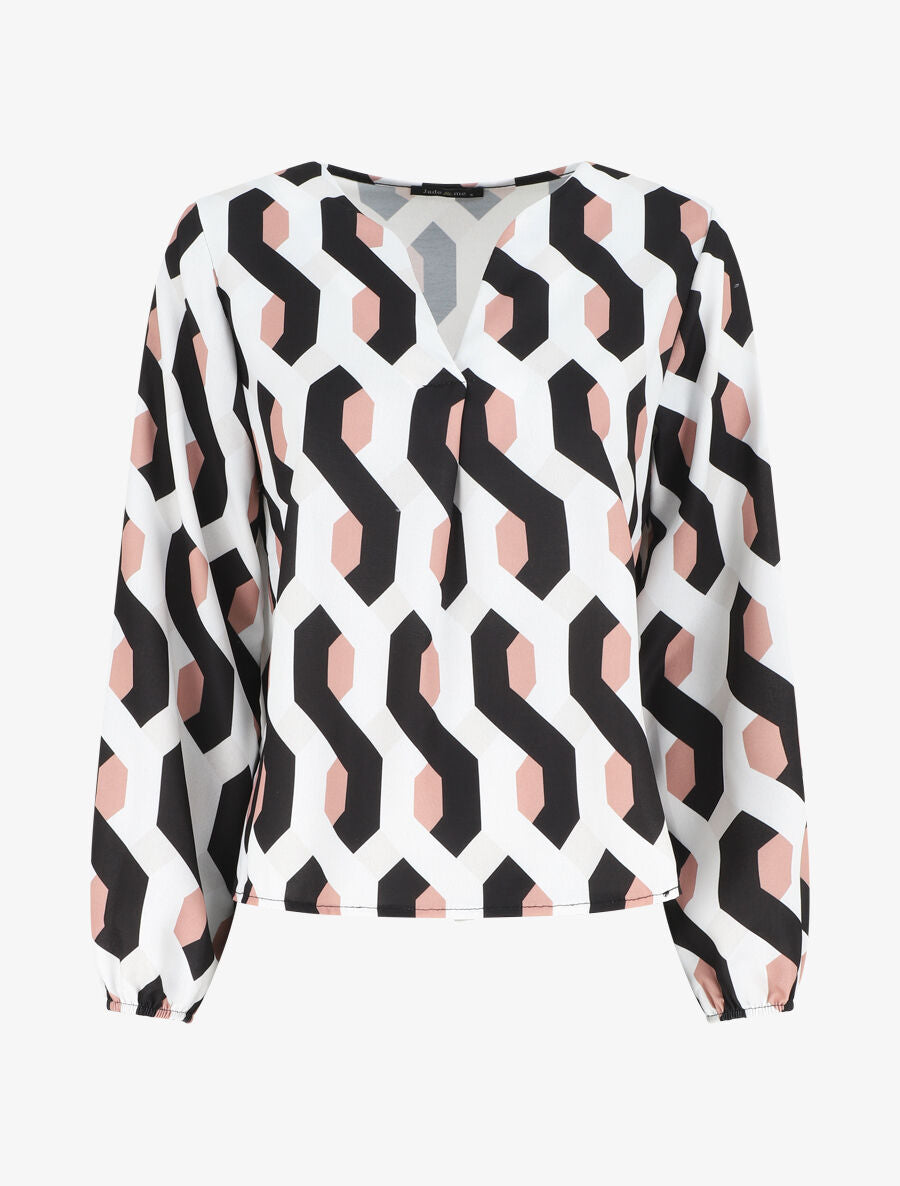 Blouse droite imprimé graphique - Noir - 1