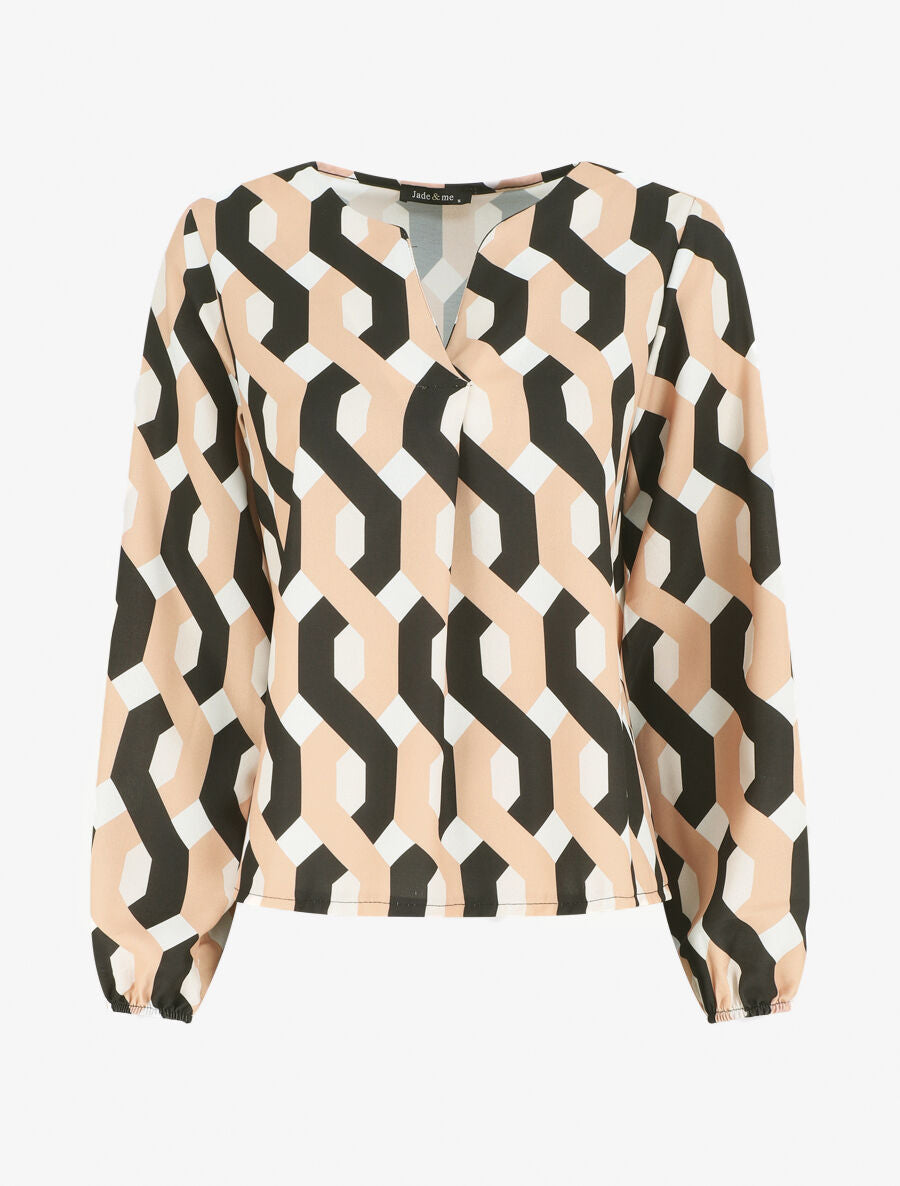 Blouse droite imprimé graphique - Beige - 1