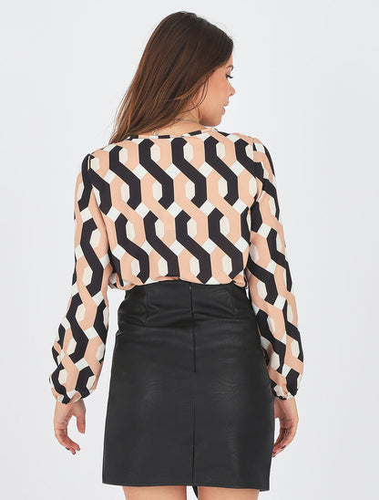 Blouse droite imprimé graphique - Beige - 6