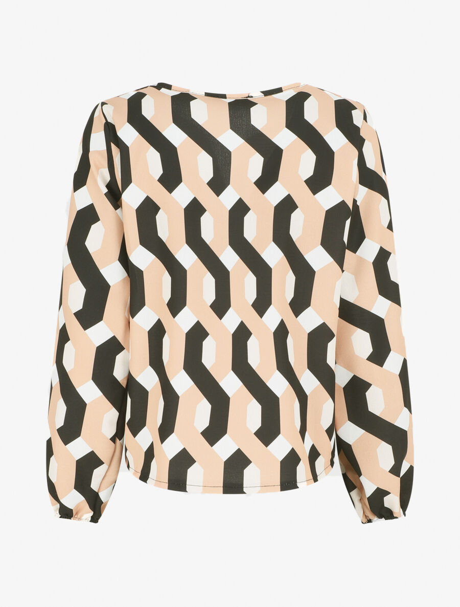 Blouse droite imprimé graphique - Beige - 2