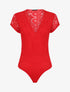 Body en dentelle à manches courtes - Rouge - 1