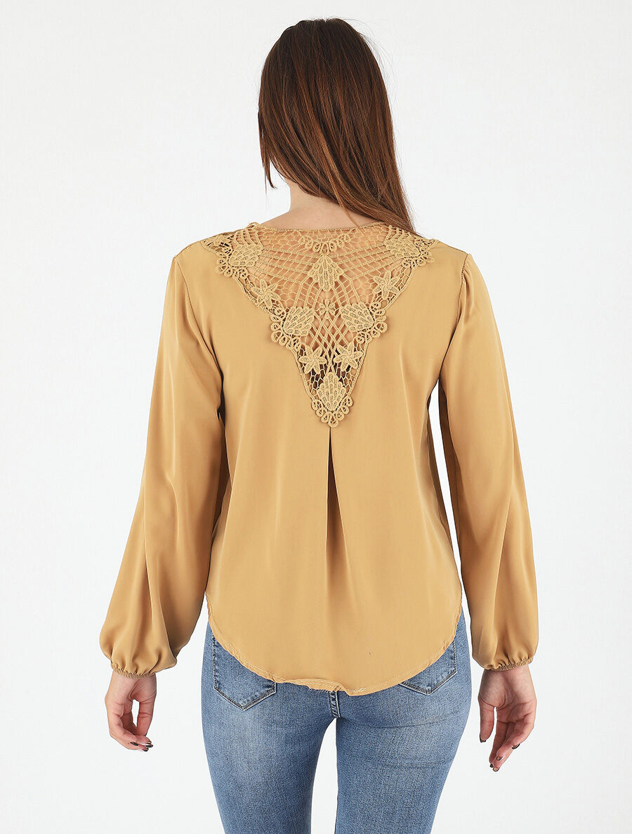 Top fluide dos en crochet - Camel - 5