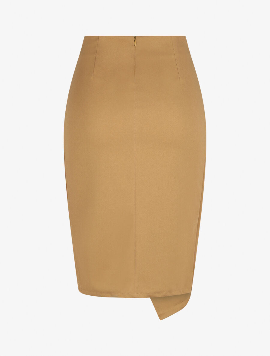 Jupe crayon taille haute style portefeuille - Camel - 2