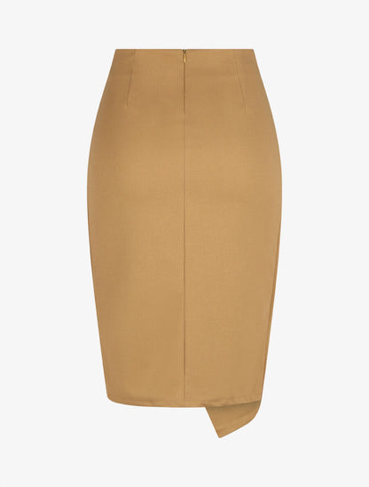 Jupe crayon taille haute style portefeuille - Camel - 2