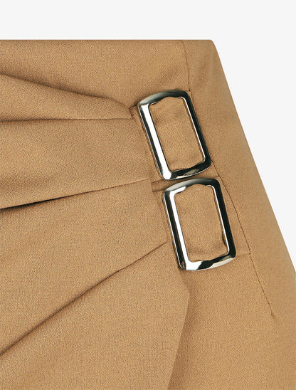 Jupe crayon taille haute style portefeuille - Camel - 3
