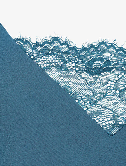Caraco en voile à col à détail dentelle - Bleu canard - 3