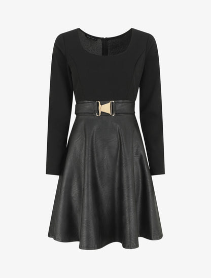 Robe patineuse simili manches longues - Noir - 4