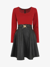 Robe patineuse simili manches longues - Bordeaux - 1