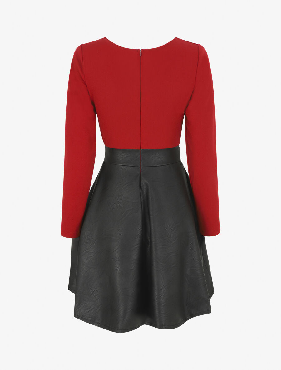 Robe patineuse simili manches longues - Bordeaux - 2