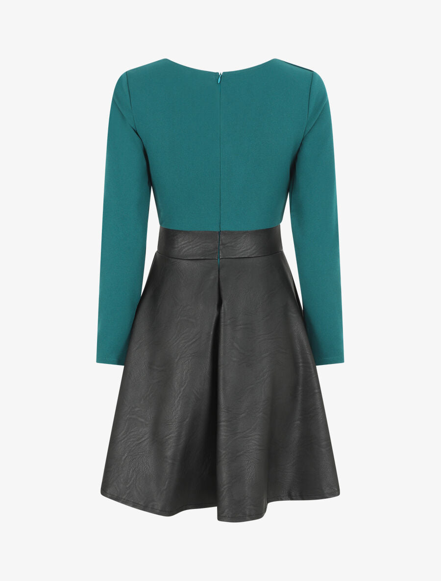 Robe patineuse simili manches longues - Bleu canard - 2