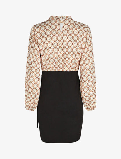 Robe courte ajustée à noeud et imprimé graphique - Beige - 2