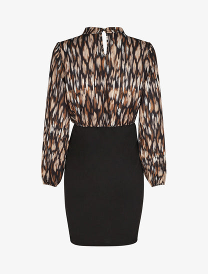 Robe courte ajustée à noeud et imprimé abstrait - Noir - 2