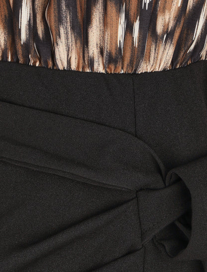 Robe courte ajustée à noeud et imprimé abstrait - Noir - 3