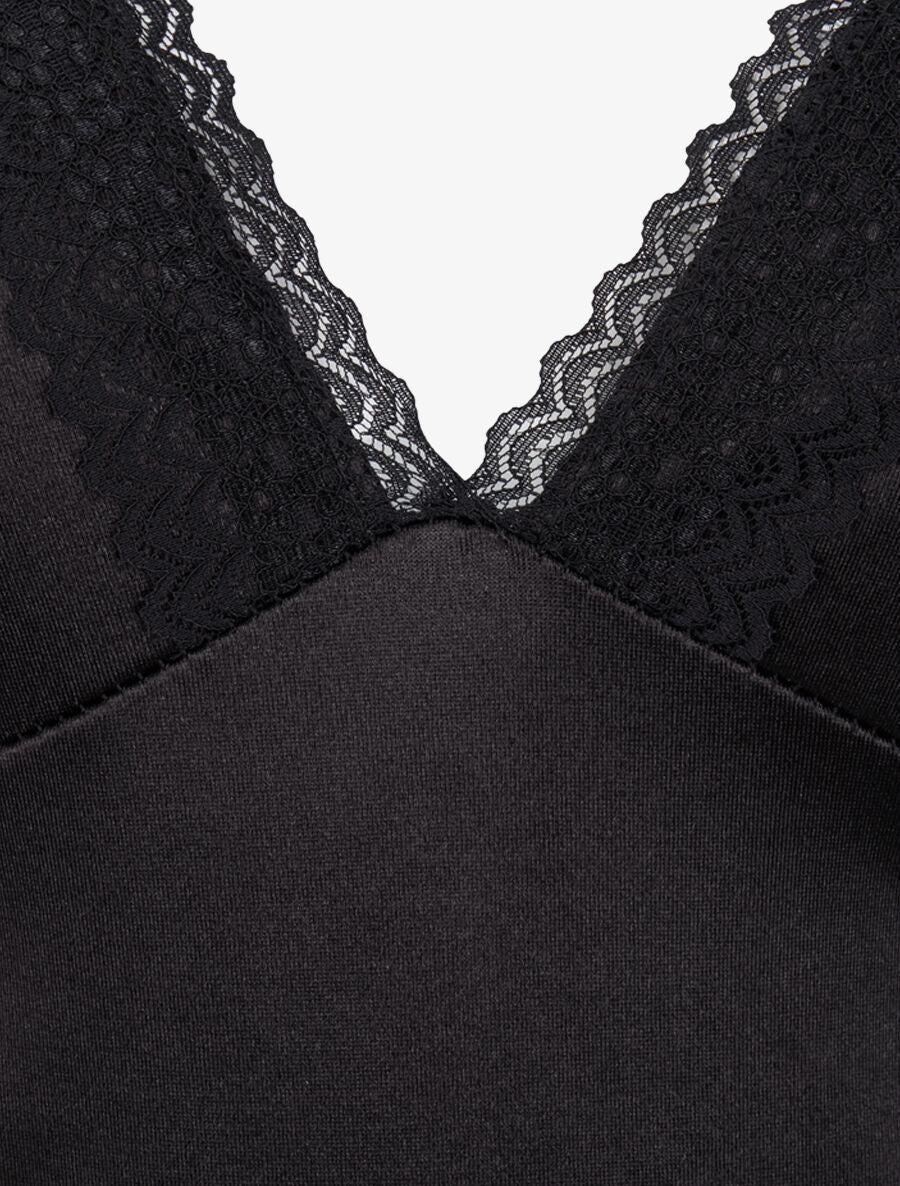 Body satiné à détail dentelle - Noir - 3