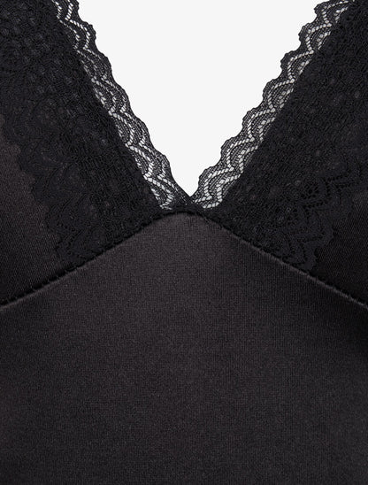 Body satiné à détail dentelle - Noir - 3