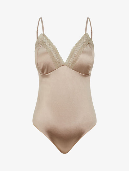 Body satiné à détail dentelle - Beige - 4