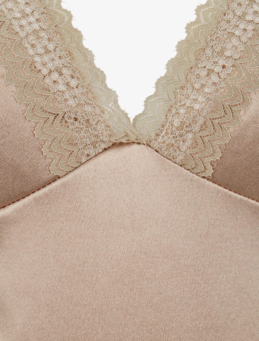 Body satiné à détail dentelle - Beige - 3