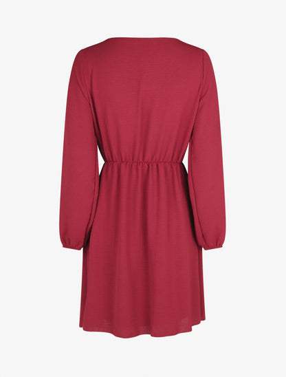 Robe courte évasée col à dentelle - Rouge - 2