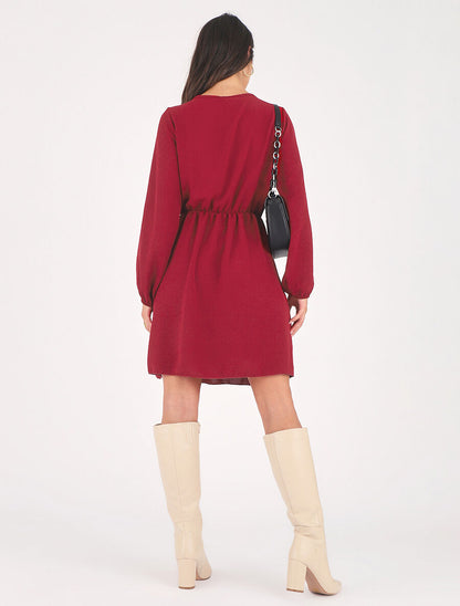 Robe courte évasée col à dentelle - Rouge - 5
