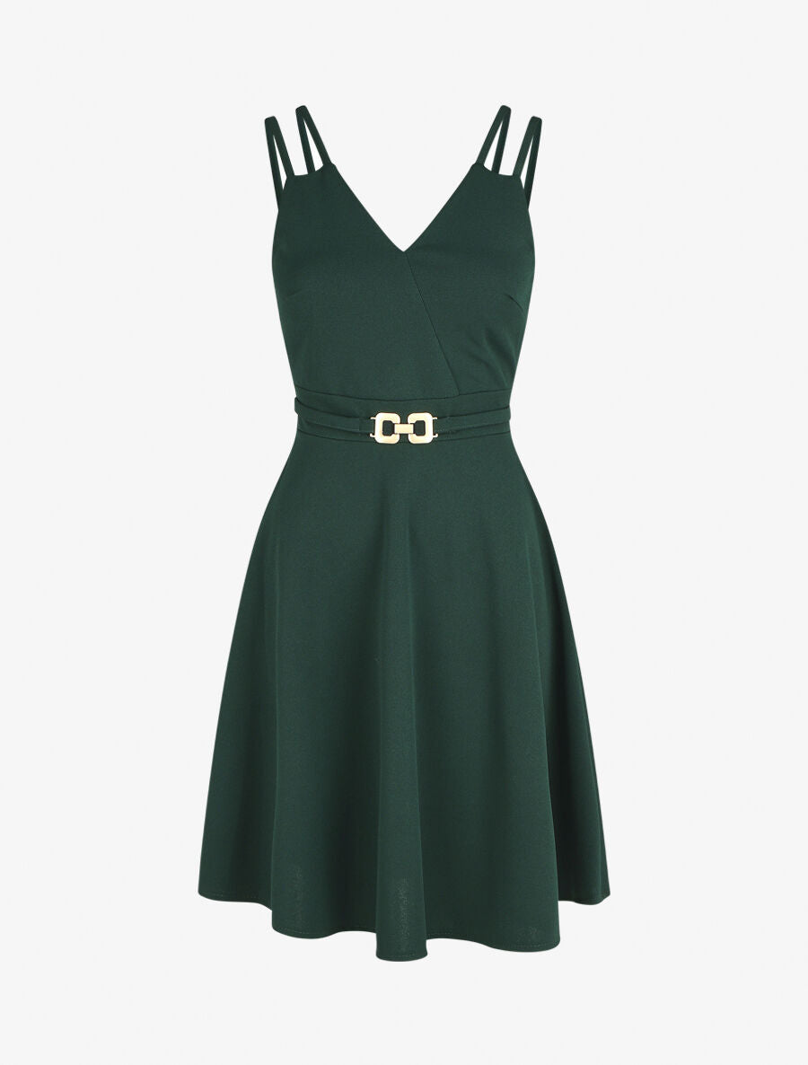 Robe droite à empiècement métal - Vert sapin - 6