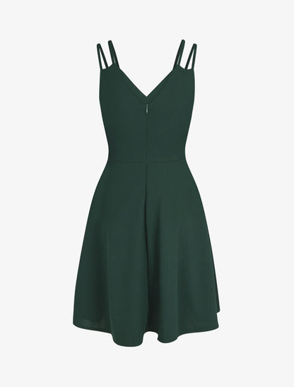 Robe droite à empiècement métal - Vert sapin - 2