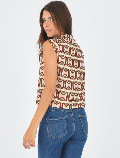 Top sans manches imprimé graphique - Beige - 5