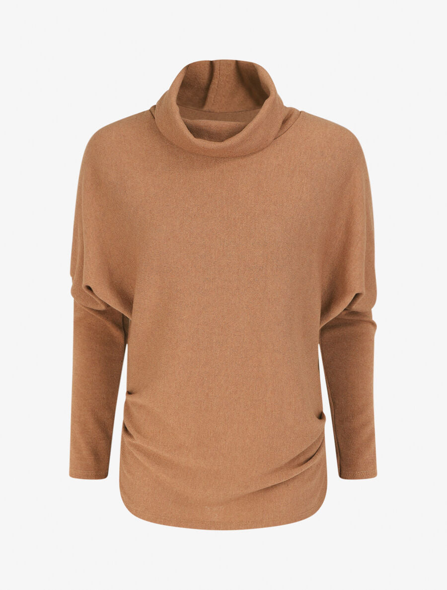 Pull ample uni à col roulé - Camel - 1