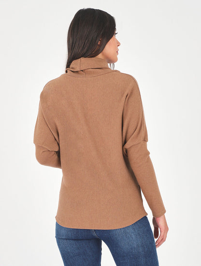 Pull ample uni à col roulé - Camel - 5