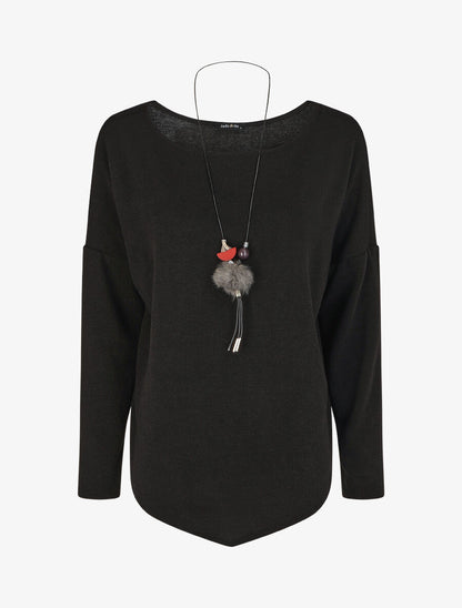 Pull droit uni bords asymétriques - Noir - 1