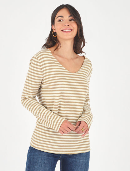 Pull rayé droit irisé - Camel - 4