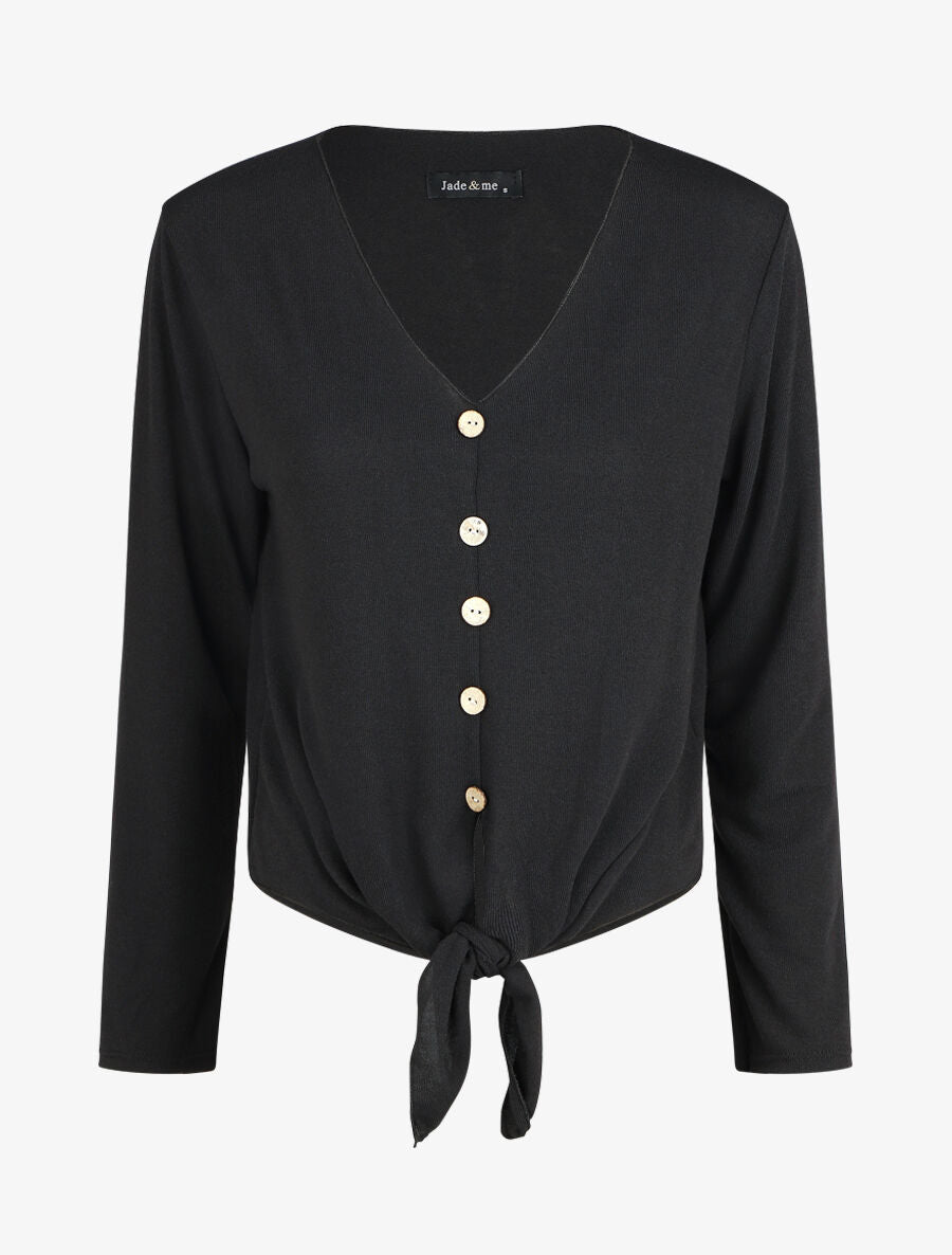 Pull fin à noeud coupe droite - Noir - 1
