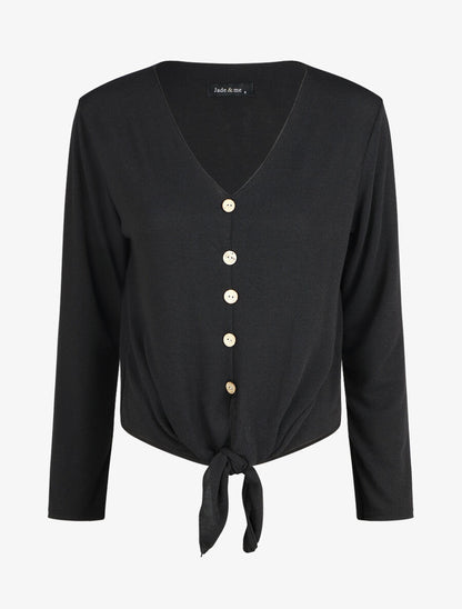 Pull fin à noeud coupe droite - Noir - 1