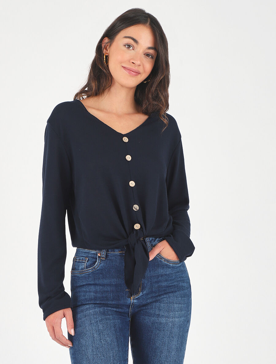 Pull fin à noeud coupe droite - Marine - 4