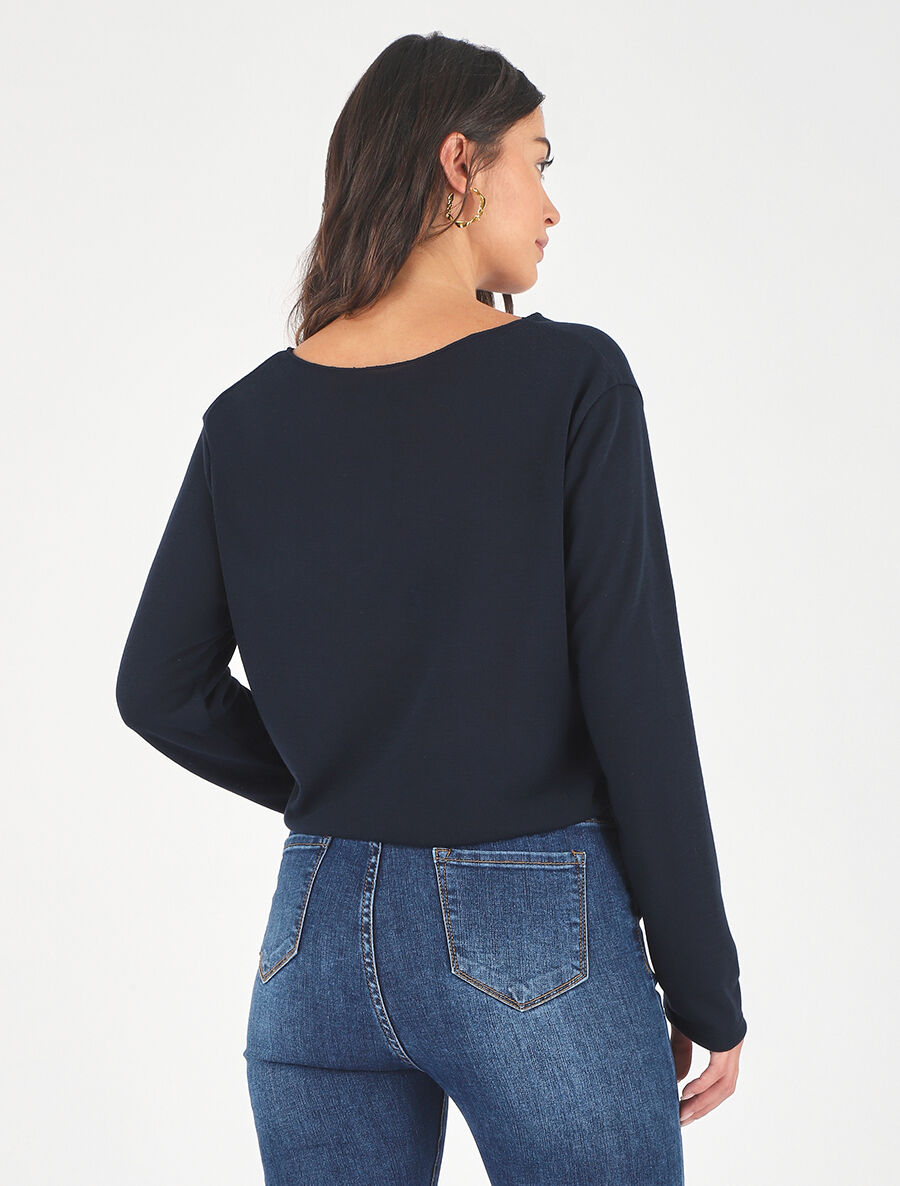 Pull fin à noeud coupe droite - Marine - 5