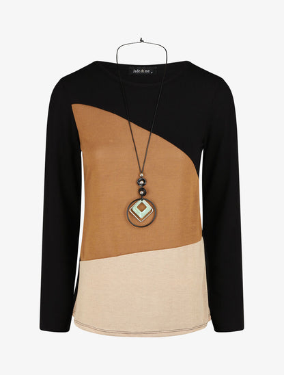Pull fin graphique coupe droite - Camel - 1