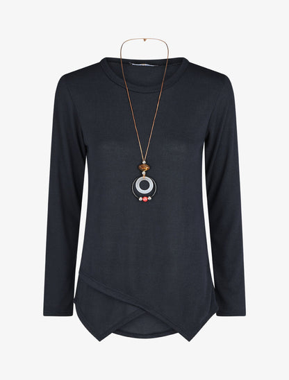 Pull uni asymétrique coupe droite - Marine - 1
