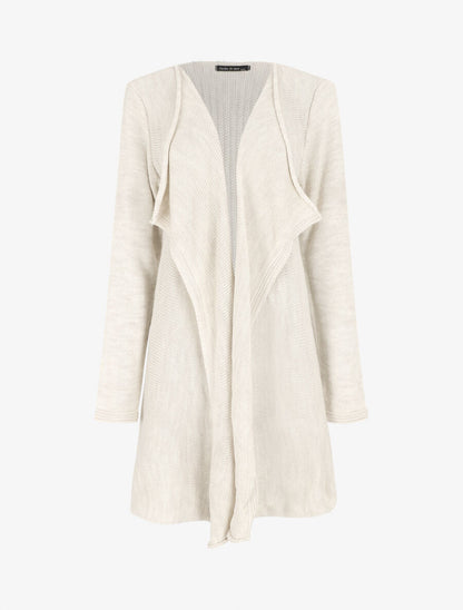Gilet mi-long col cascade - Beige - 1