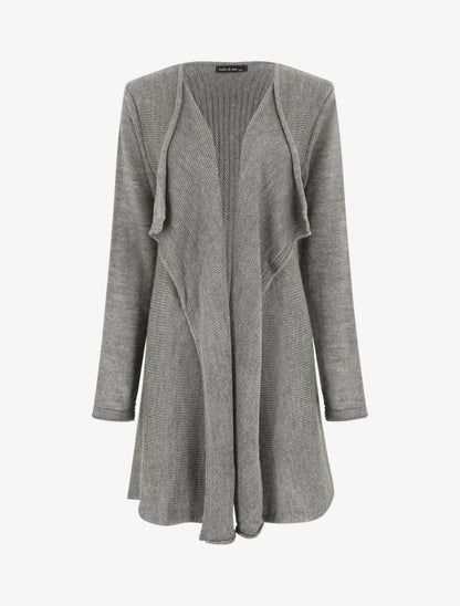 Gilet mi-long col cascade - Gris - 1