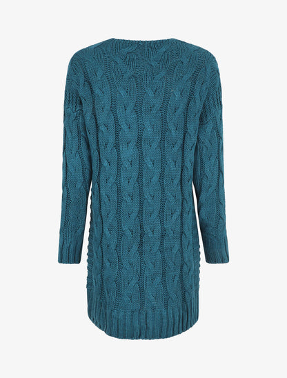 Gilet long en maille tressée - Bleu canard - 2