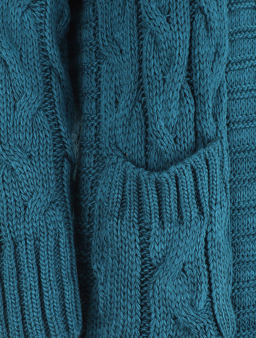 Gilet long en maille tressée - Bleu canard - 3