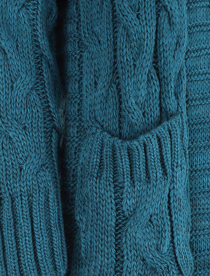 Gilet long en maille tressée - Bleu canard - 3