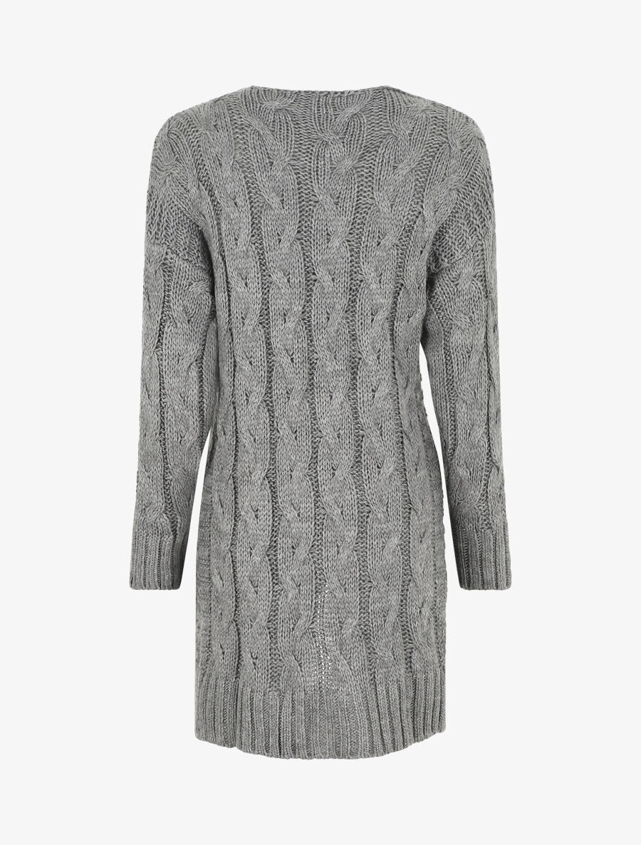 Gilet long en maille tressée - Gris - 2