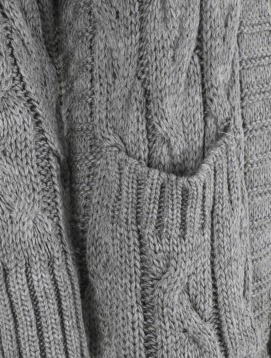 Gilet long en maille tressée - Gris - 3