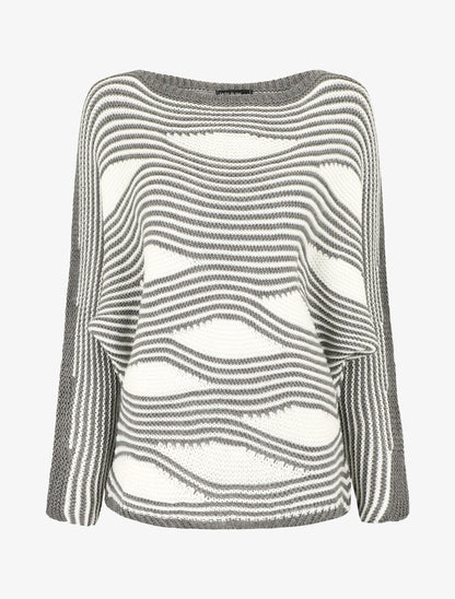Pull ample à motif rayé fantaisie - Gris - 4