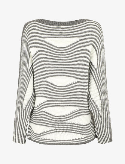Pull ample à motif rayé fantaisie - Gris - 2