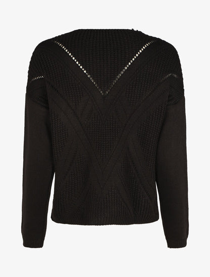 Pull droit col V uni - Noir - 2