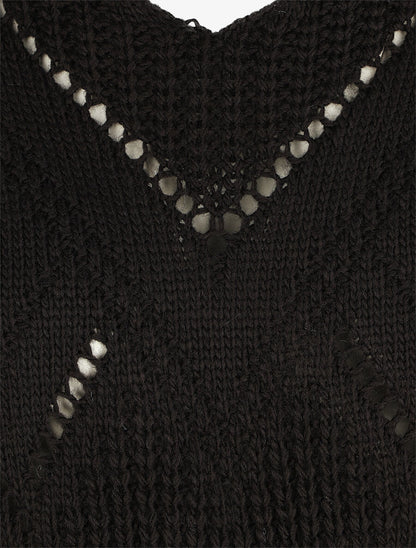 Pull droit col V uni - Noir - 3