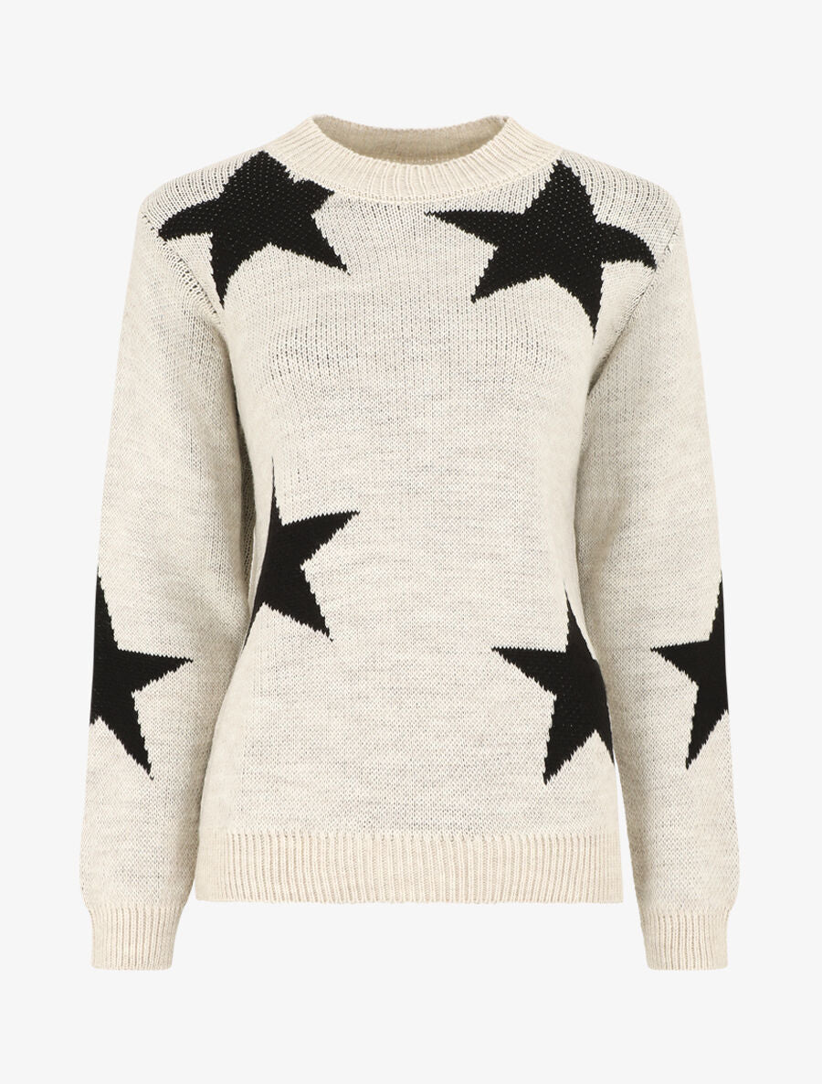 Pull droit motif étoiles - Beige - 1